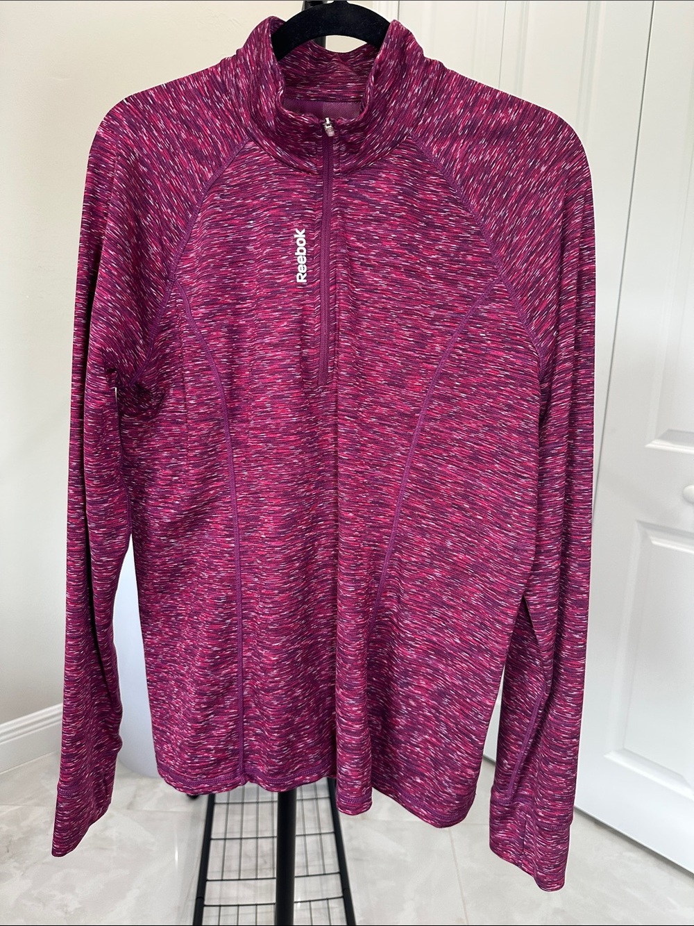 Reebok Magenta Marled Quarter-Zip Performance Top